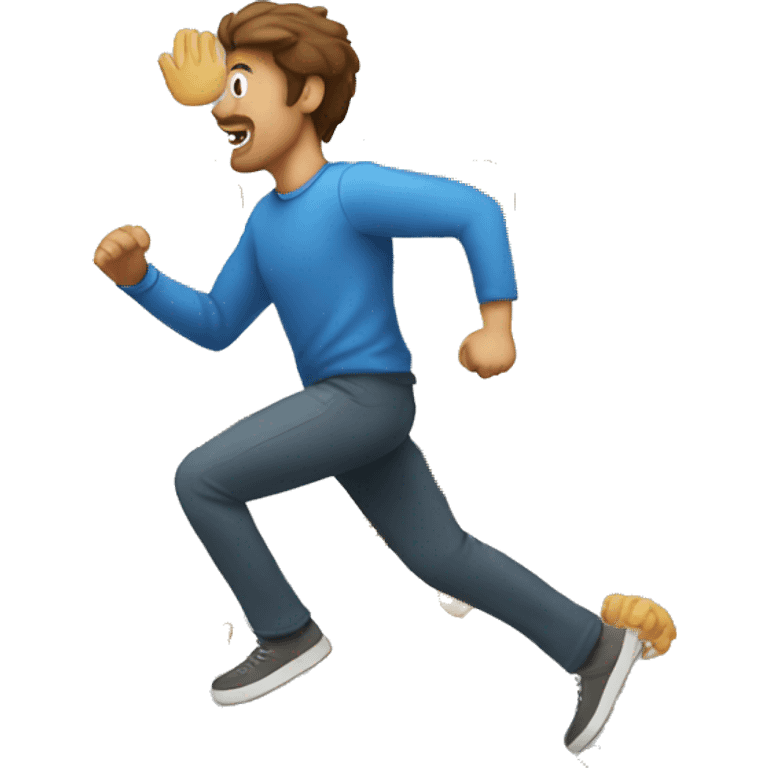 A man running away from a hand emoji