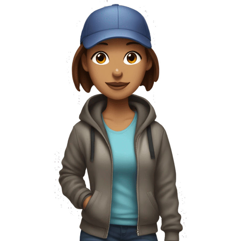 White woman with short brown hair wearing baseball cap and hoodie, walking Dobermans with floppy ears emoji