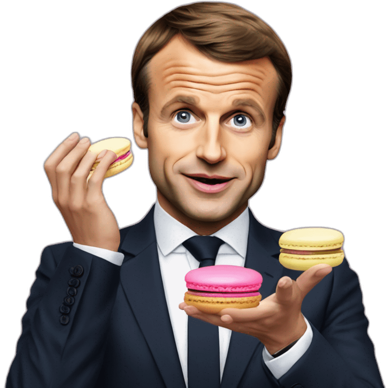 Emmanuel Macron qui mange un macaron emoji