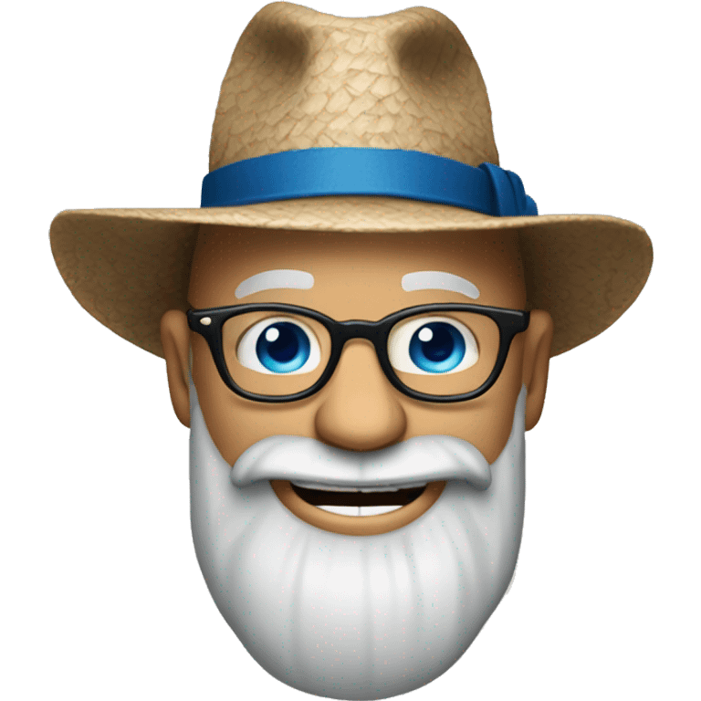 Bald man with floppy hat and glasses and big blue eyes  and long grey beard and laughing emoji