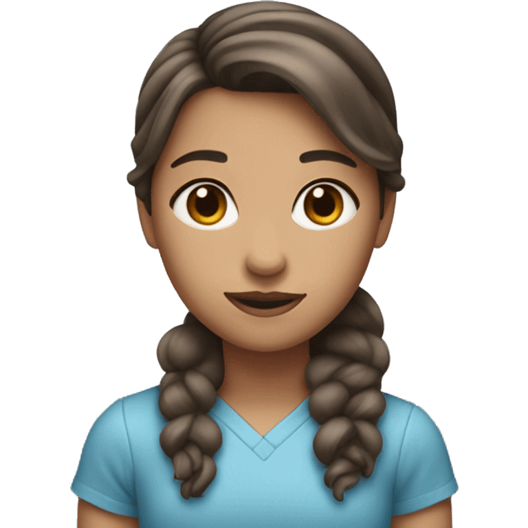 Girl with blue yes and brown hair that has a grey stripe on the front right side of hair emoji