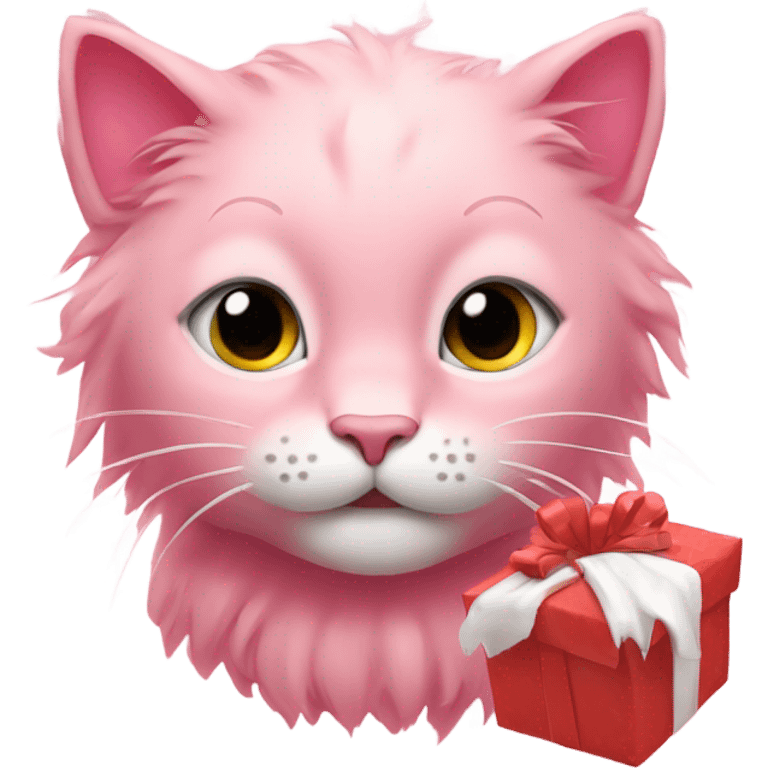 A pink kitty wishing a lion Merry Christmas Eve emoji