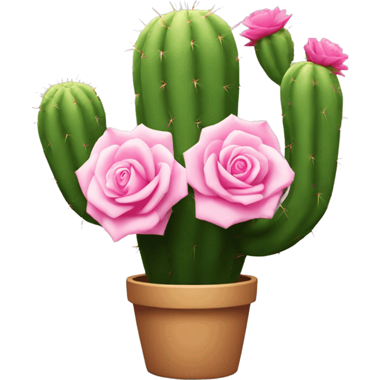 Cactus with light pink rose  emoji