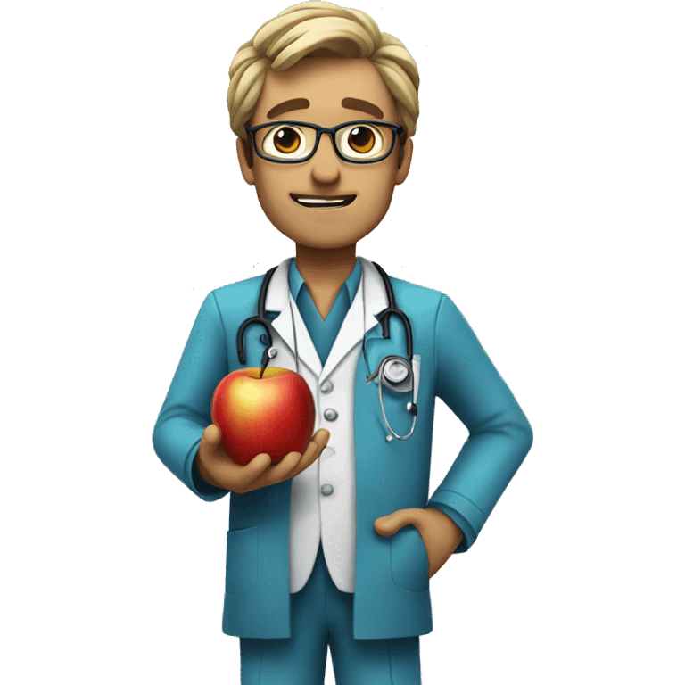 The doctor is holding an apple emoji