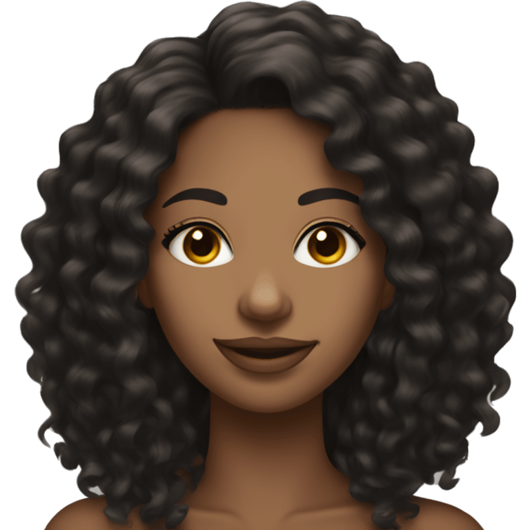 pretty brown woman with long mid length black curly hair with eyelashes  emoji