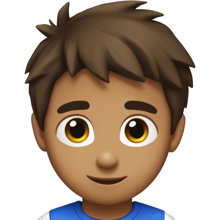 A young boy with short brown hair and brown eyes wearing a blue sonic the hedgehog shirt
 emoji