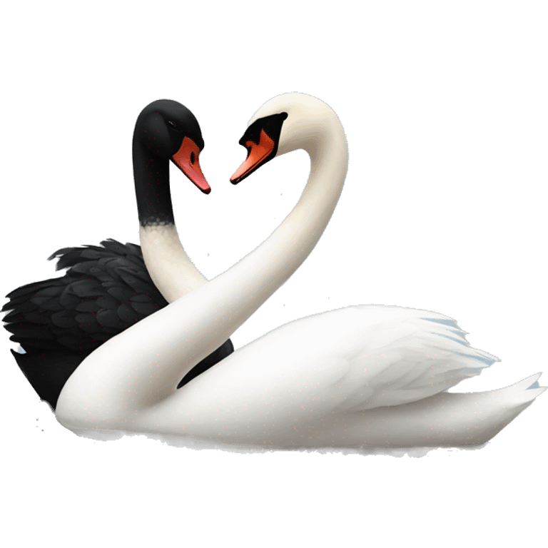 Black swan sitting on the left facing a white swan sitting on the right emoji