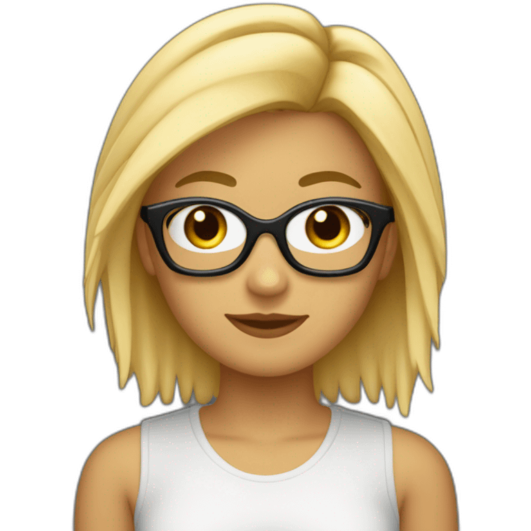 chica rubia con pelo largo y suelto, com mechas rubias en el peloy gafas negras emoji