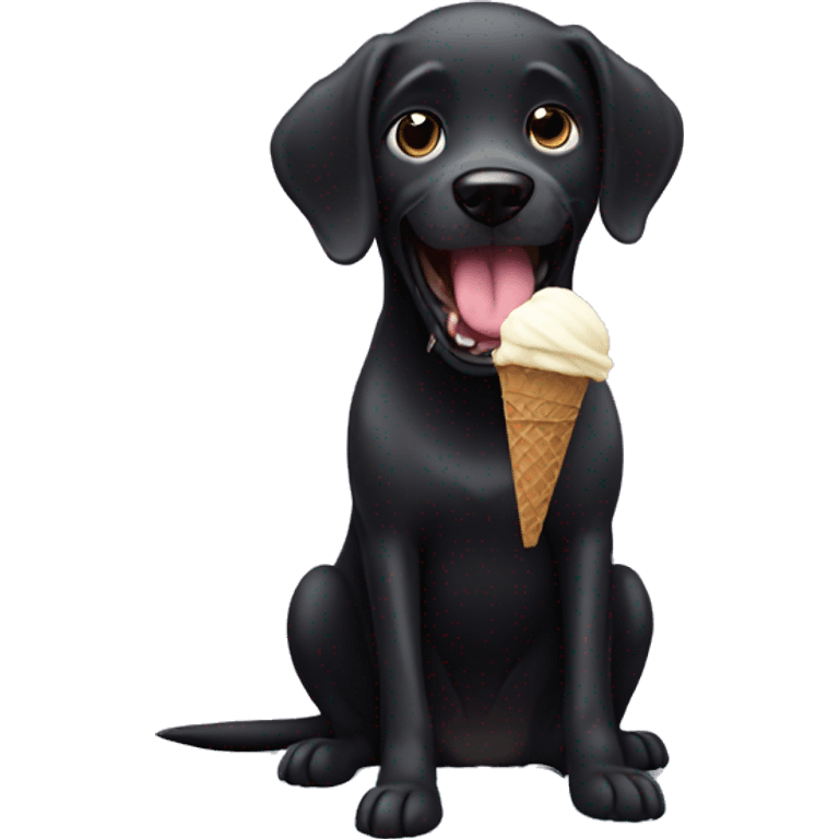 black dog eating ice cream off ground emoji