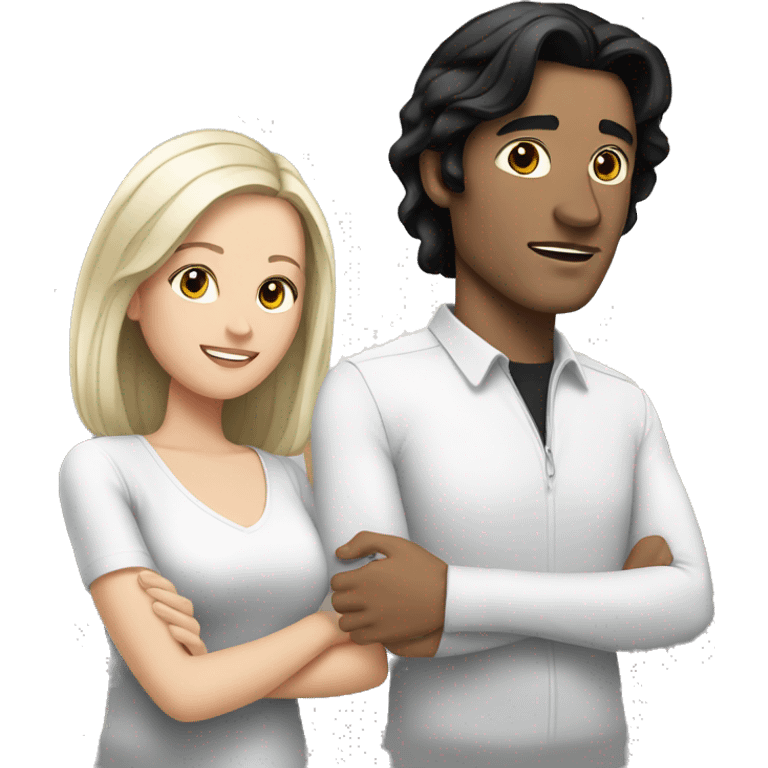 White Man with black hair directly behind white woman with black hair emoji