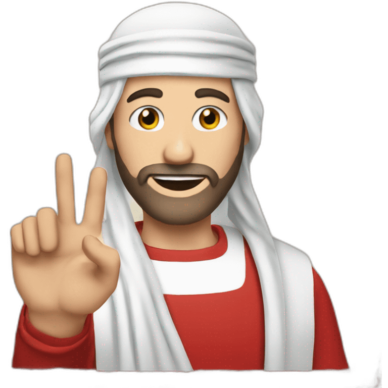 A white-skinned man wearing a red and white shemagh gestures with his hand emoji