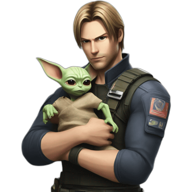 Leon Kennedy ( Resident Evil) holding baby yoda emoji