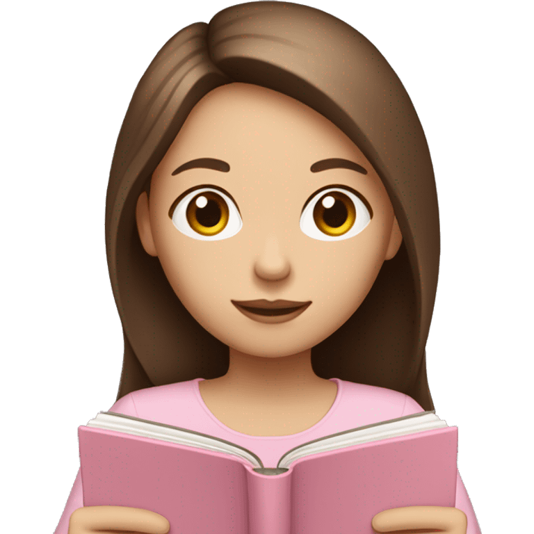 girl with fair skin and long brown hair holding a closed light-pink book emoji