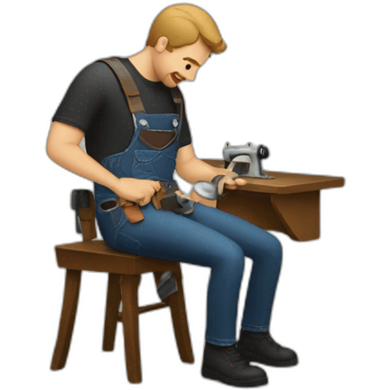 Man sewing a gun holster emoji