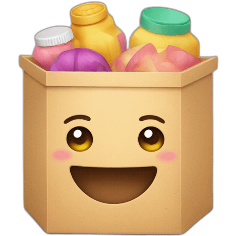 Create a whimsical storage box illustration featuring a cute face emoji