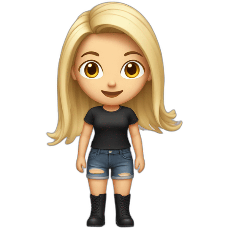 Girl with shorts and boots with black shirt hair emoji