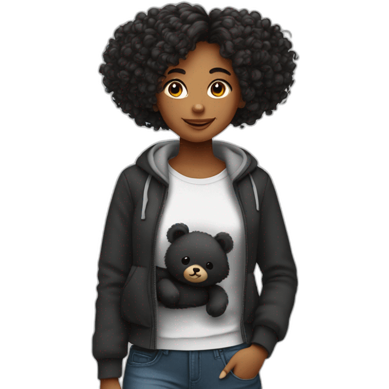 Fille avec cheveux noir avec un nounours dans ses bras  emoji