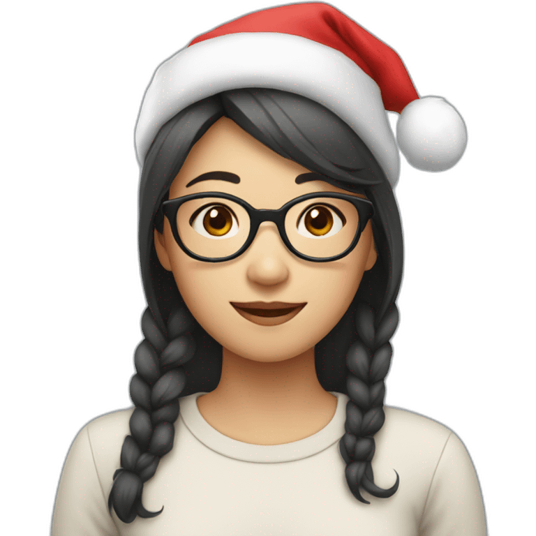 Asian girl with glasses wearing Santa hat emoji