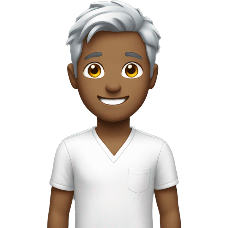 smiling boy in white shirt with grey hair  emoji