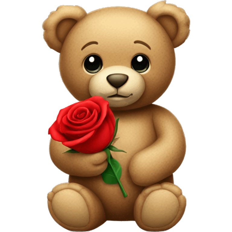 Teddy bear holding a red rose emoji