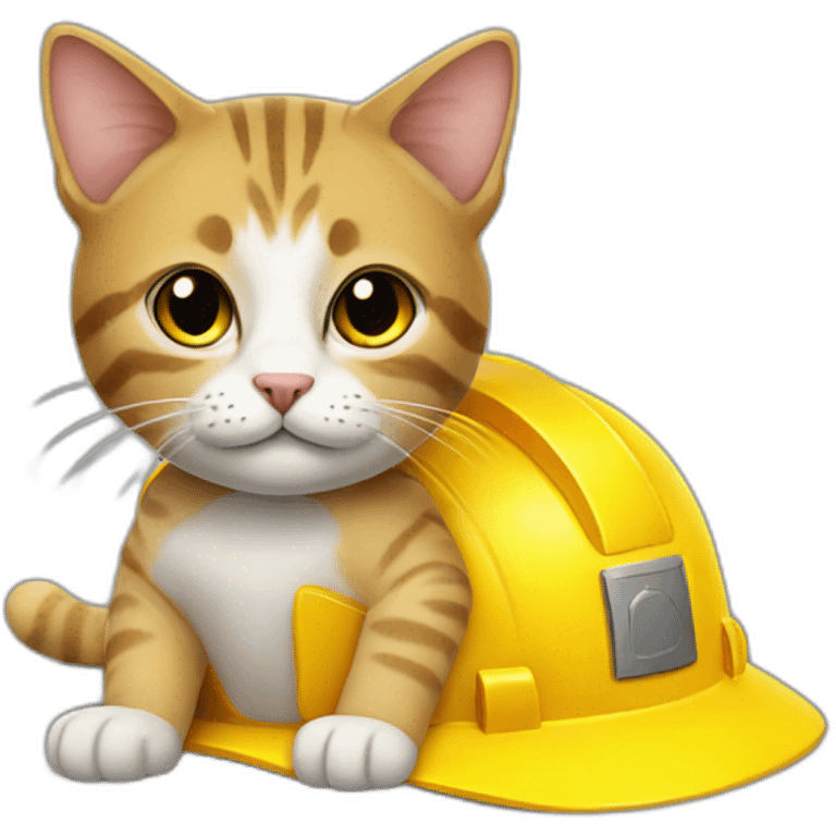 cat wearing yellow construction helmet emoji