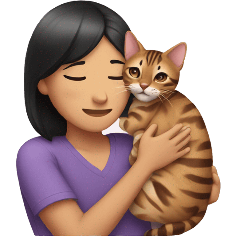 Asian hugs a Bengal cat emoji