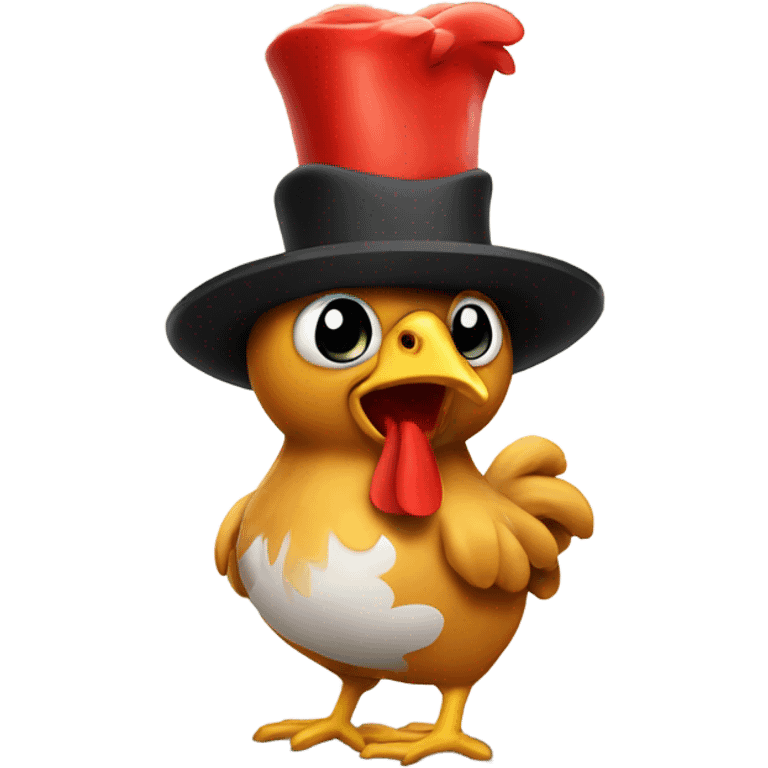 Chicken doing the salsa in a tophat emoji