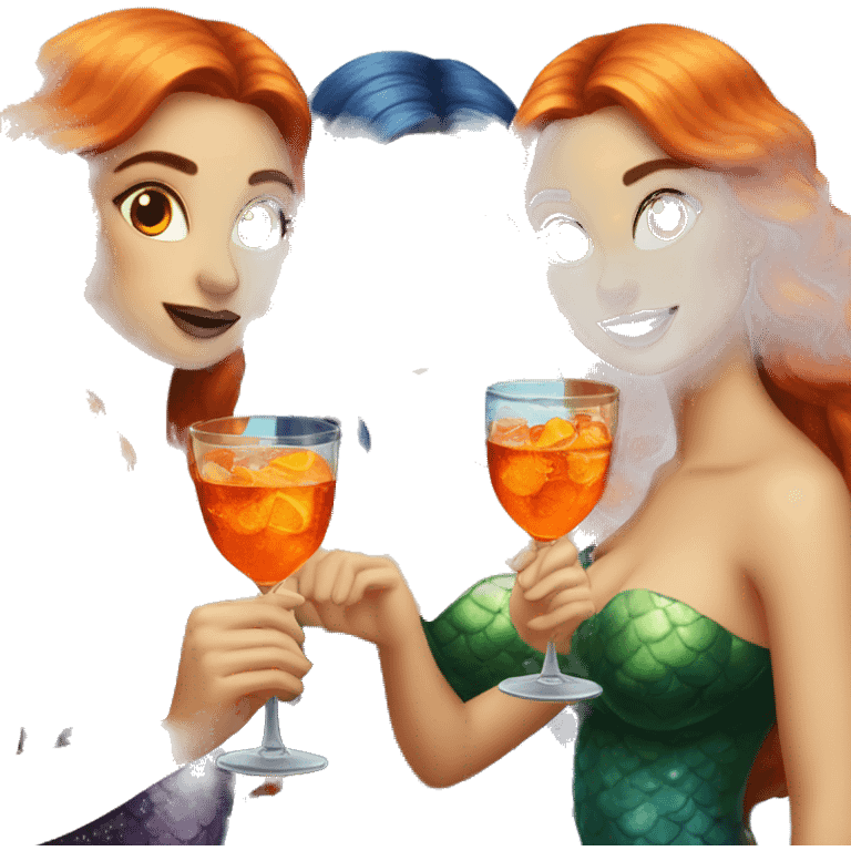 Three beautiful mermaids drinking aperol  emoji