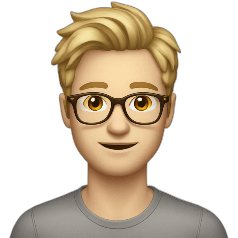 27 year old man with dirty blond hair, pale skin, parted on the side,honey colored glasses, stubble emoji