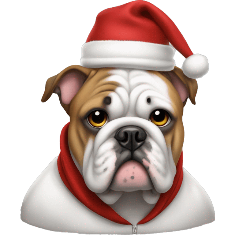 a bulldog with a hoodie and a cap of christmas emoji