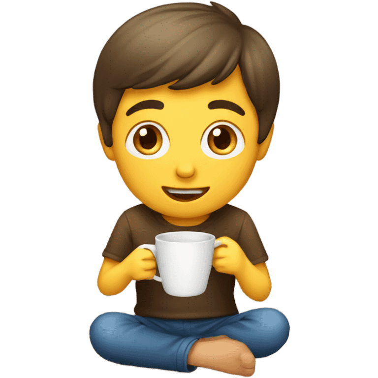 sitting boy with cup indoors emoji