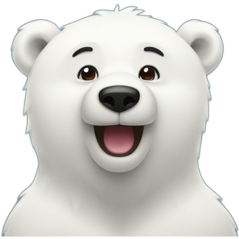 A happy polar bear holding a bommerang emoji