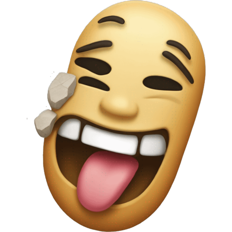 Standard emoji closed eyes with it's tongue out and a little bit to the side, holding a rock hand emoji over the tongue emoji