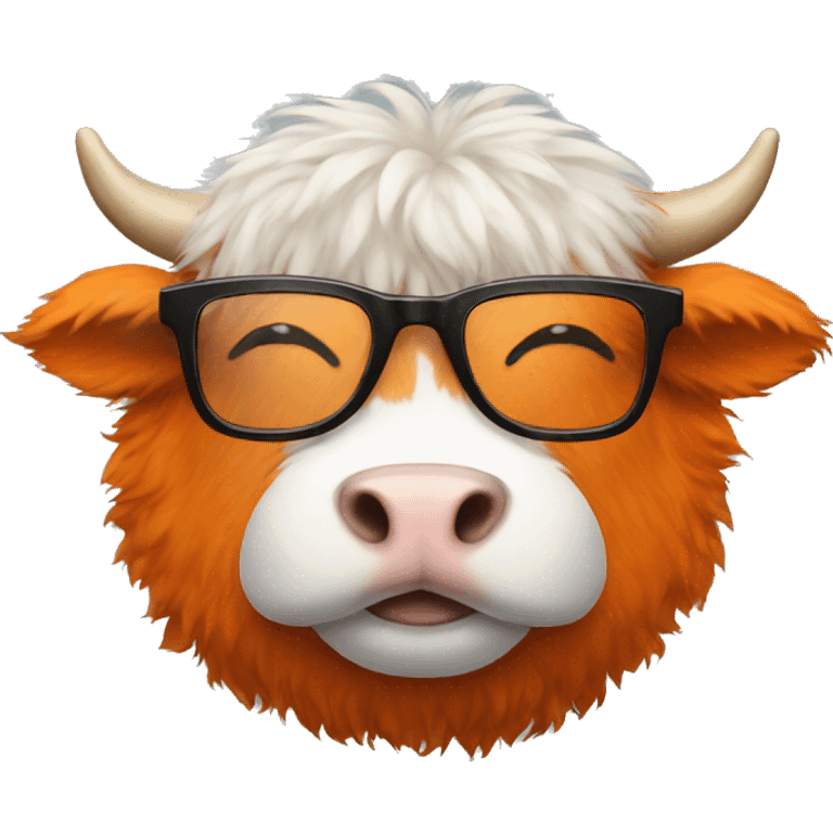 Fluffy orange cow with black glasses emoji