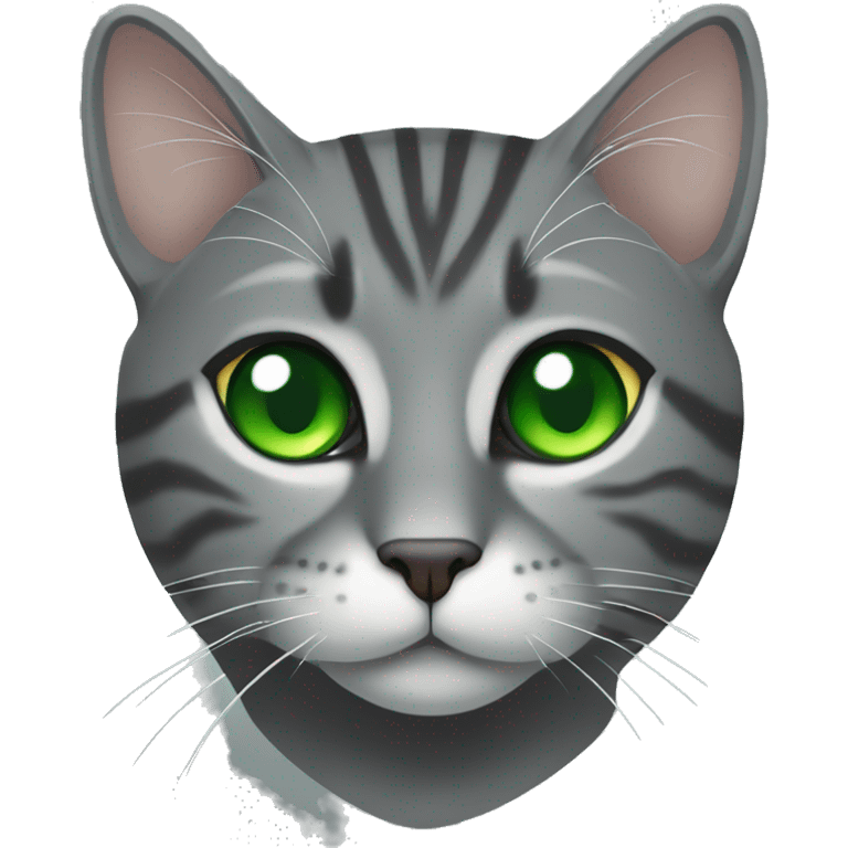 Dark grey tabby cat with slanted Green eyes emoji