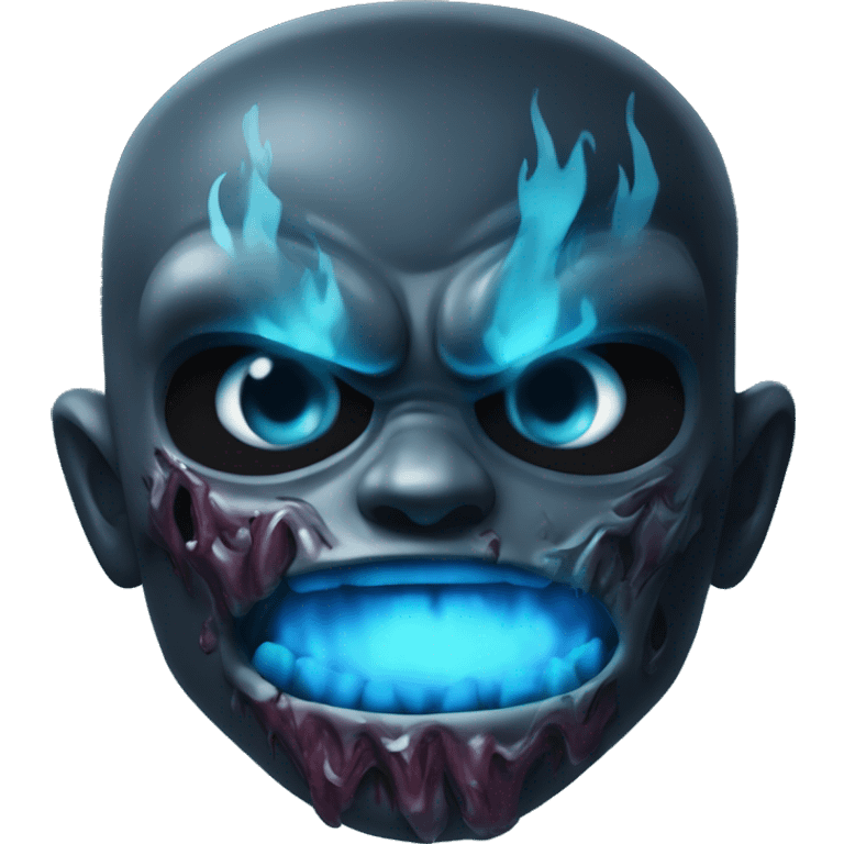 Dark black gray silver maroon fire zombie face l face photograph detailed blue flames in mouth blue glow emoji