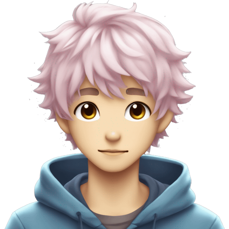 Cute Kawaii Beautiful Gorgeous Sparkly Shiny Blushing Anime Style Catboy With Pretty Hair And Hoodie Trendy Style Outside emoji