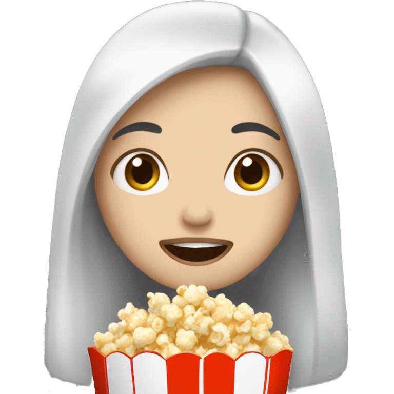 Pale girl with long black hair eating popcorn emoji