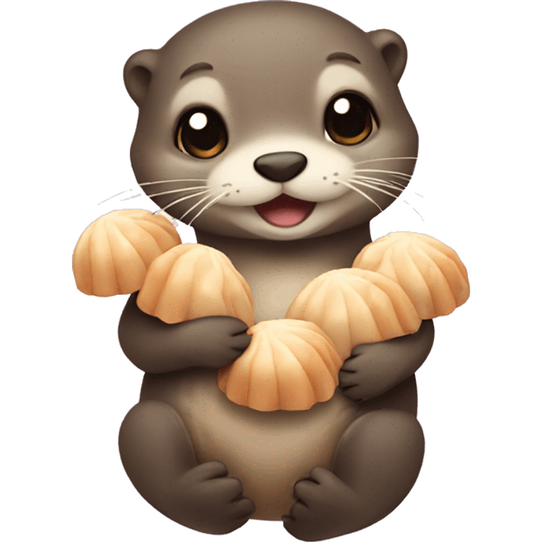 Cute Otter holding a bunch of scallops emoji