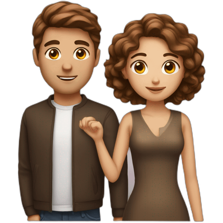 Brown hair lady with brown hair boyfriend emoji