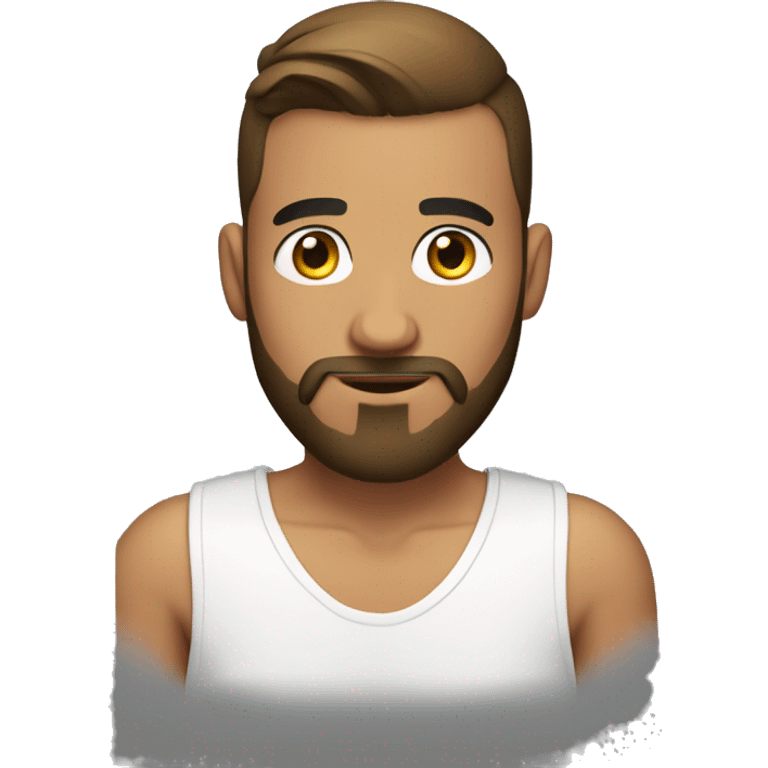 25 years old guy with medium brown beard, a bun on the head and shaved hair on the sides. Closed mouth emoji