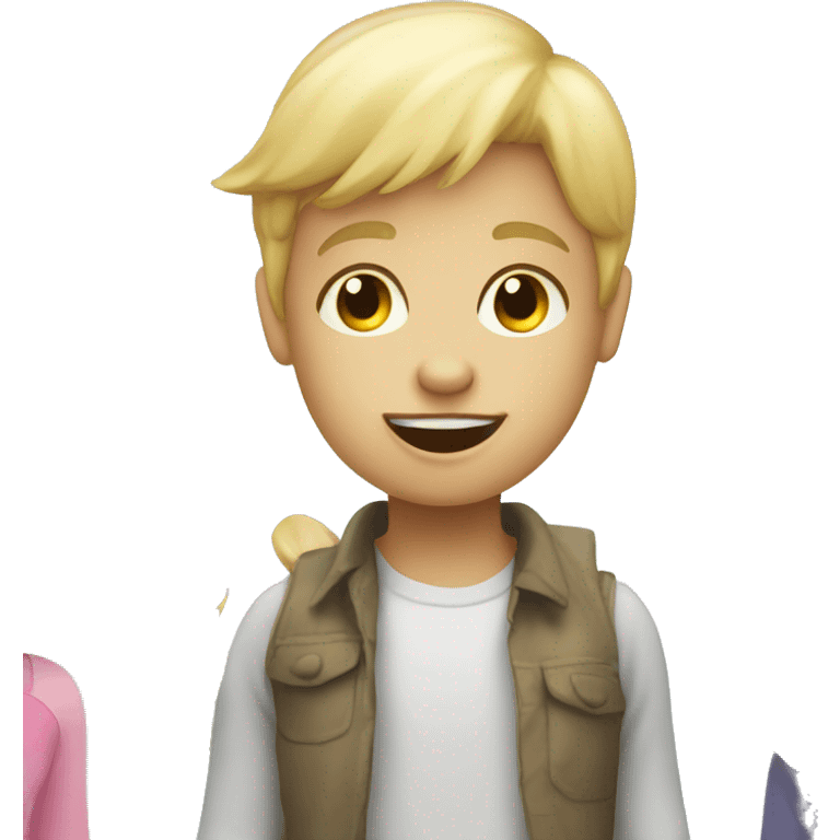 talking blond child with two speech bubbles near emoji