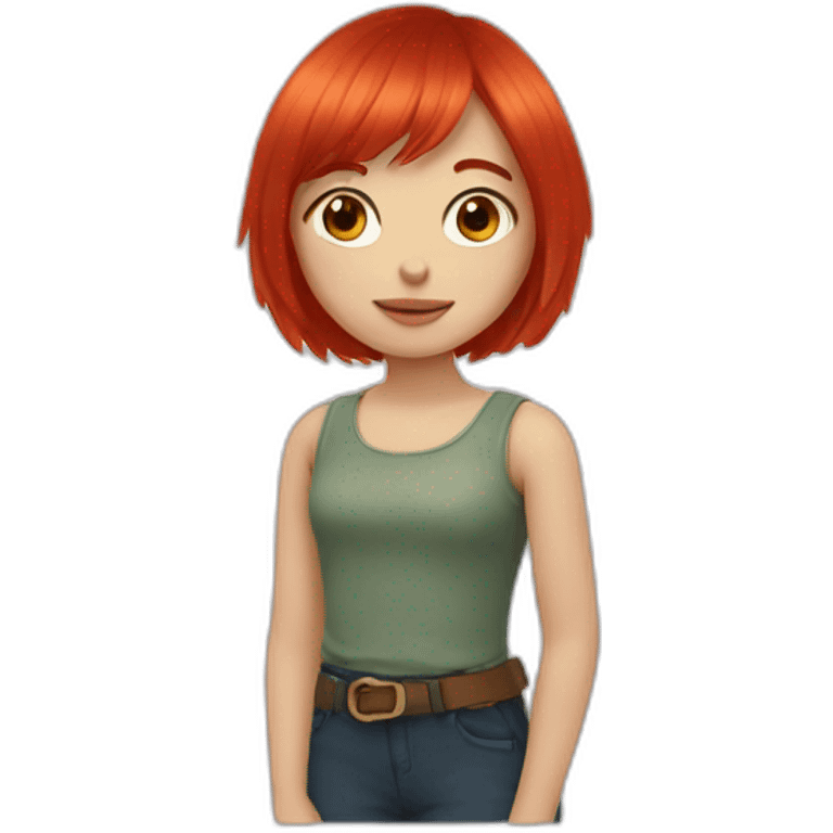 Girl with red hair and bang and white ouchanka emoji