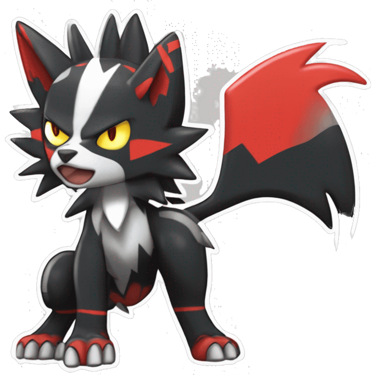 Cool Edgy Litten-Houndoom-Luxray Fakémon Digimon with Red and white Edgy markings, full body, outlined emoji