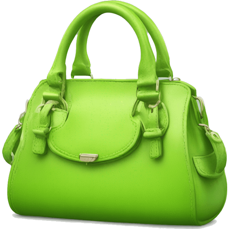 Realistic lime green designer satchel purse. emoji