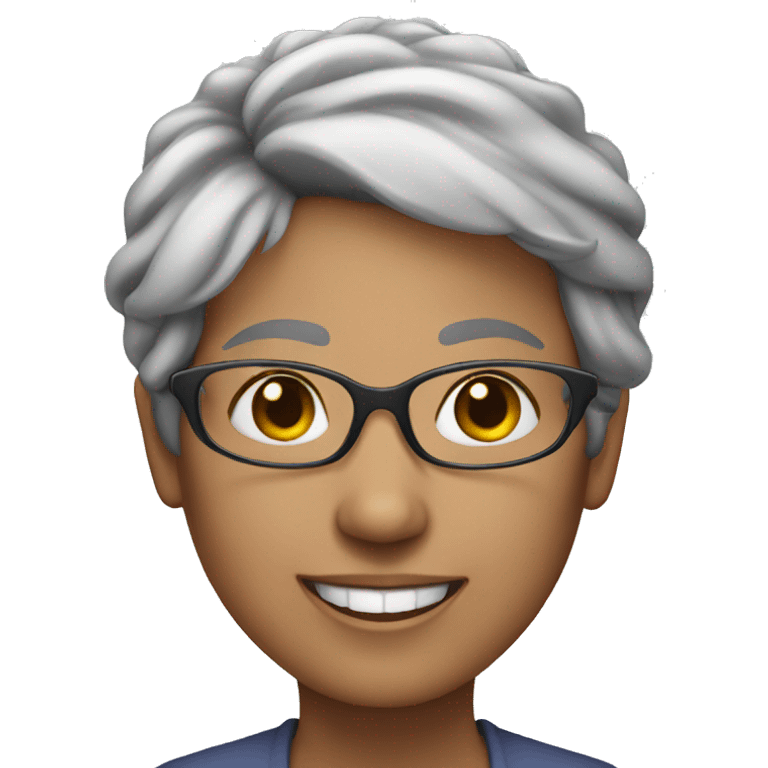 short grey haired Woman with glasses smiling emoji