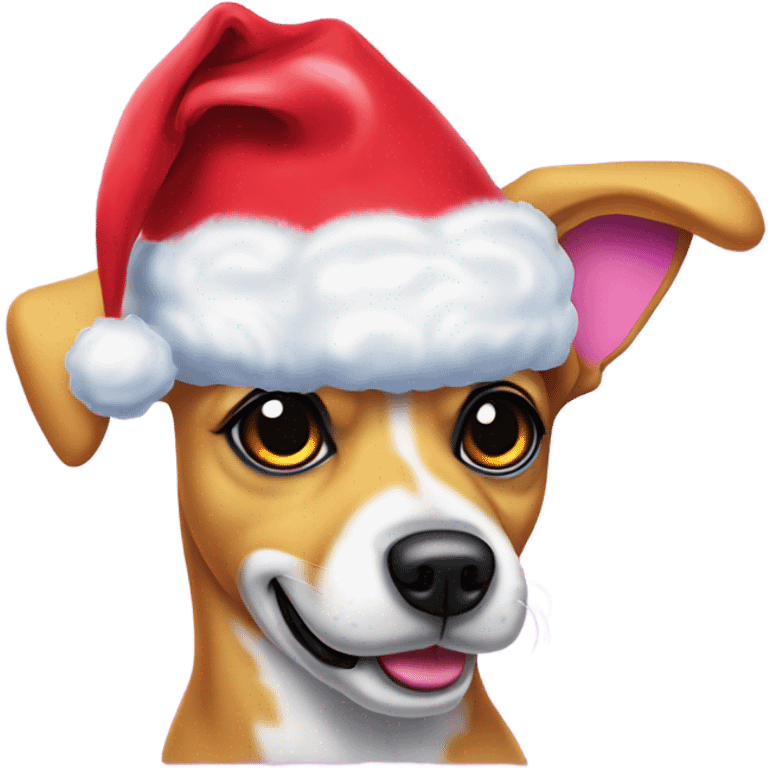 Lisa frank Christmas dog with Santa hat emoji