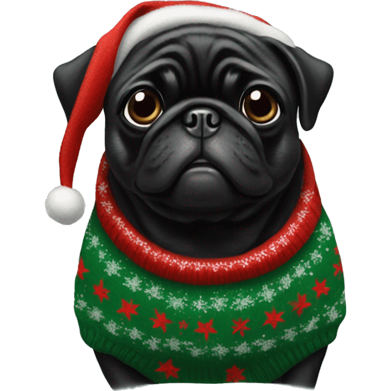 Black pug wearing christmas Sweater  emoji