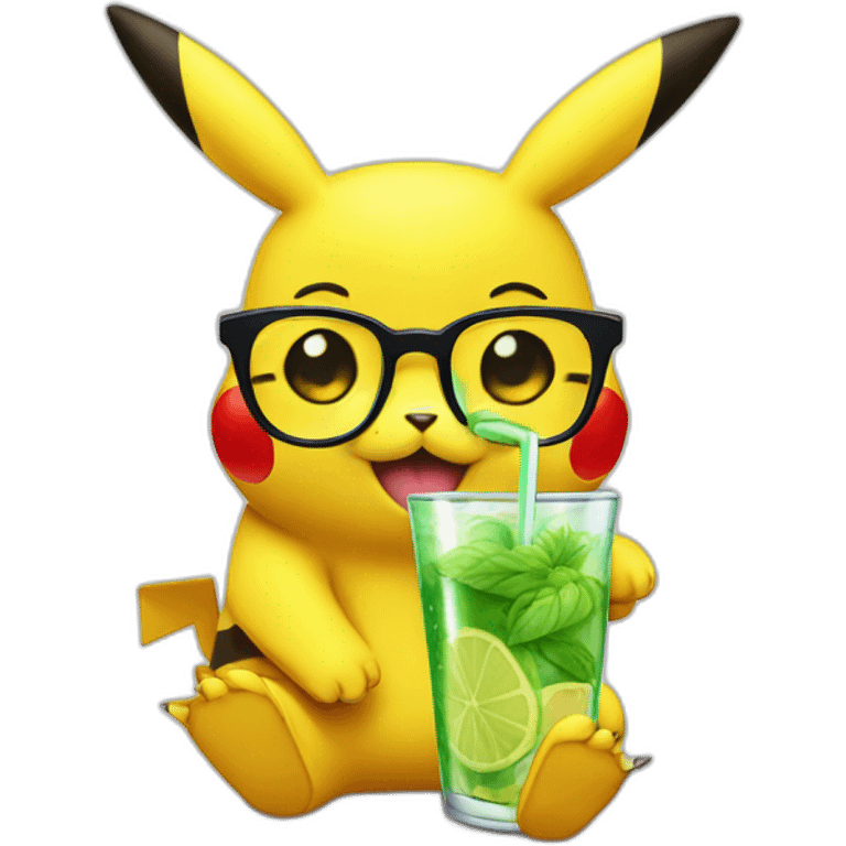 sick pikachu with glasses drinking mojito emoji