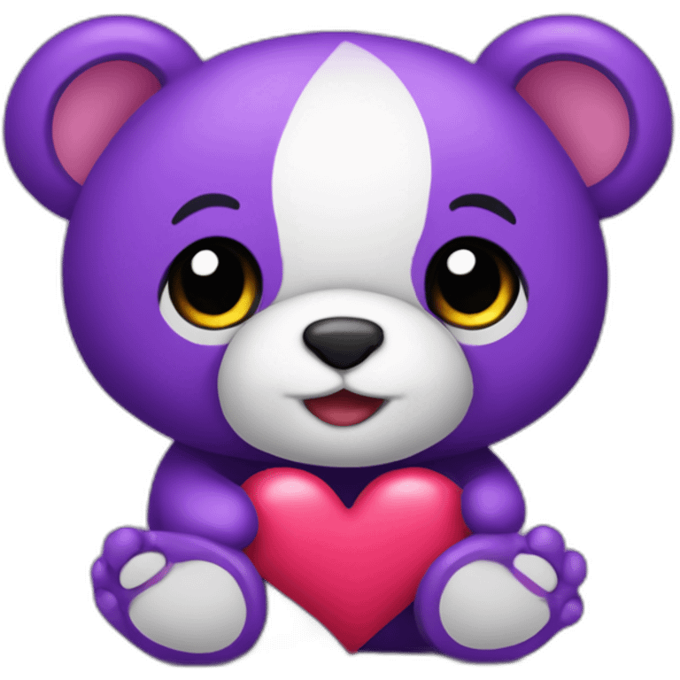 Un osito de peluche sosteniendo un corazón morado emoji